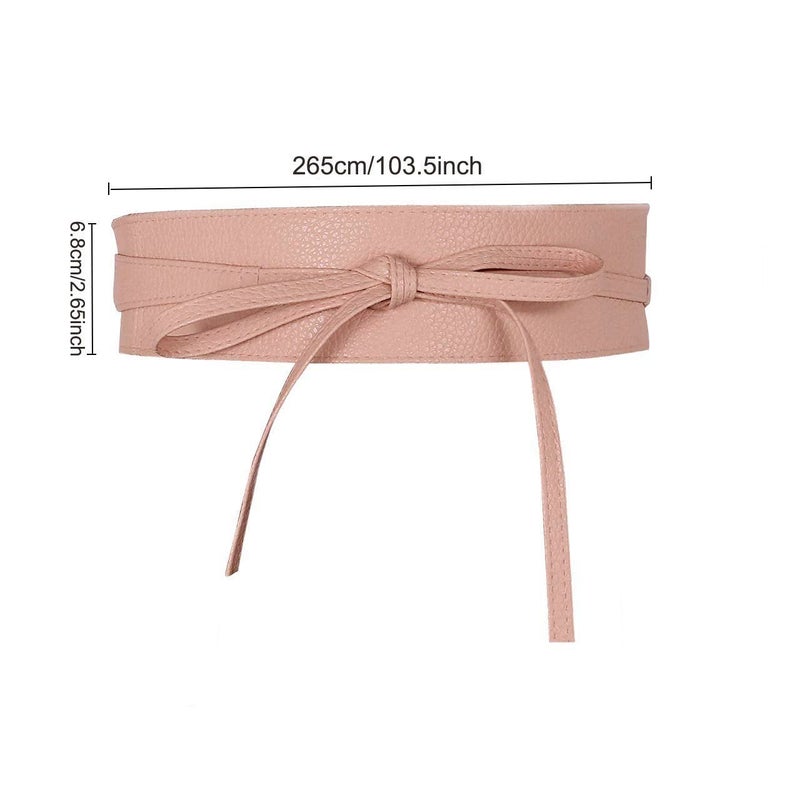 Ayliss Women Soft Leather Obi Belt Self Tie Wrap Cinch Belt,Nude Pink - Image 3